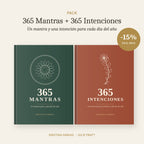 Pack de libros 365 Mantras y 365 Intenciones de Kristina Farkas, portadas verde y terracota, con un 15% de descuento