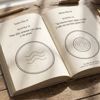 Libro 365 Mantras de Kristina Farkas abierto mostrando dos páginas con mantras diarios e ilustraciones tipo mandala para contemplar o colorear