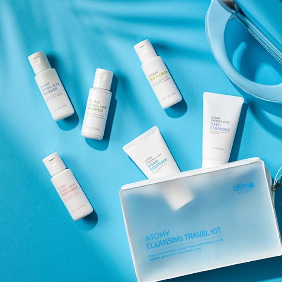 Set viaje cosmetica coreana. Limpieza facial, capilar y cuerpo con 6 productos de viaje esenciales - Cosmética Coreana Atomy