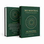 Portada del libro 365 Mantras de Kristina Farkas, dos ejemplares en tapa dura verde con mandala dorado