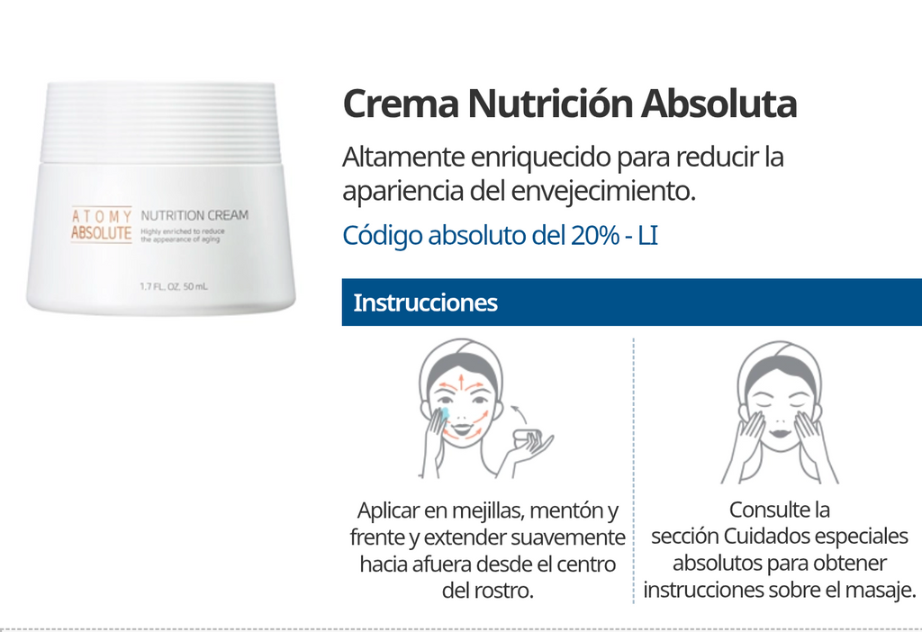 Crema nutritiva de Set Cuidado Antiedad Absolute +45 Años, 6 Productos con Colágeno, Niacinamida y Ácido Hialurónico - Cosmética Coreana Atomy