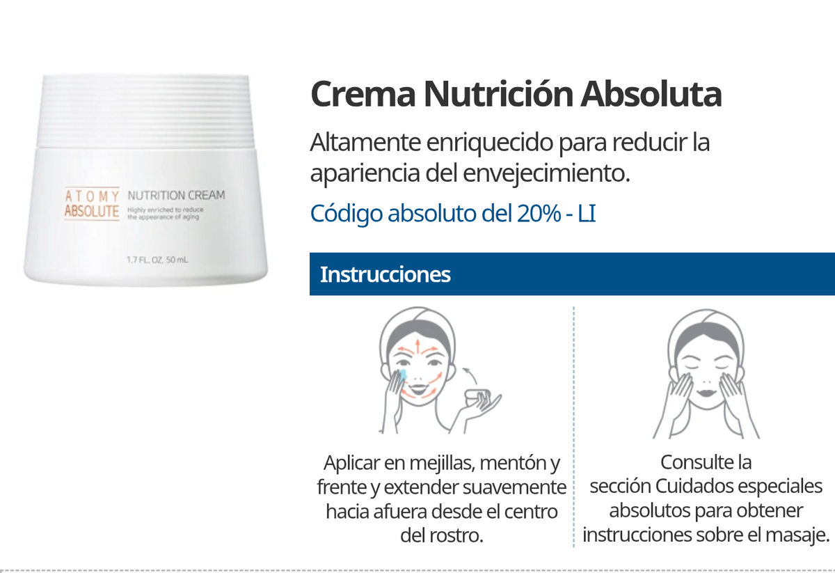 Crema nutritiva de Set Cuidado Antiedad Absolute +45 Años, 6 Productos con Colágeno, Niacinamida y Ácido Hialurónico - Cosmética Coreana Atomy
