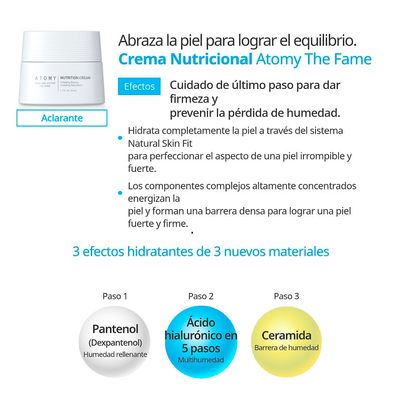 The Fame Crema Nutritiva 50 ml, Hidratación Profunda, Todo Tipo de Piel - presentación y envase del producto - Cosmética Coreana Atomy