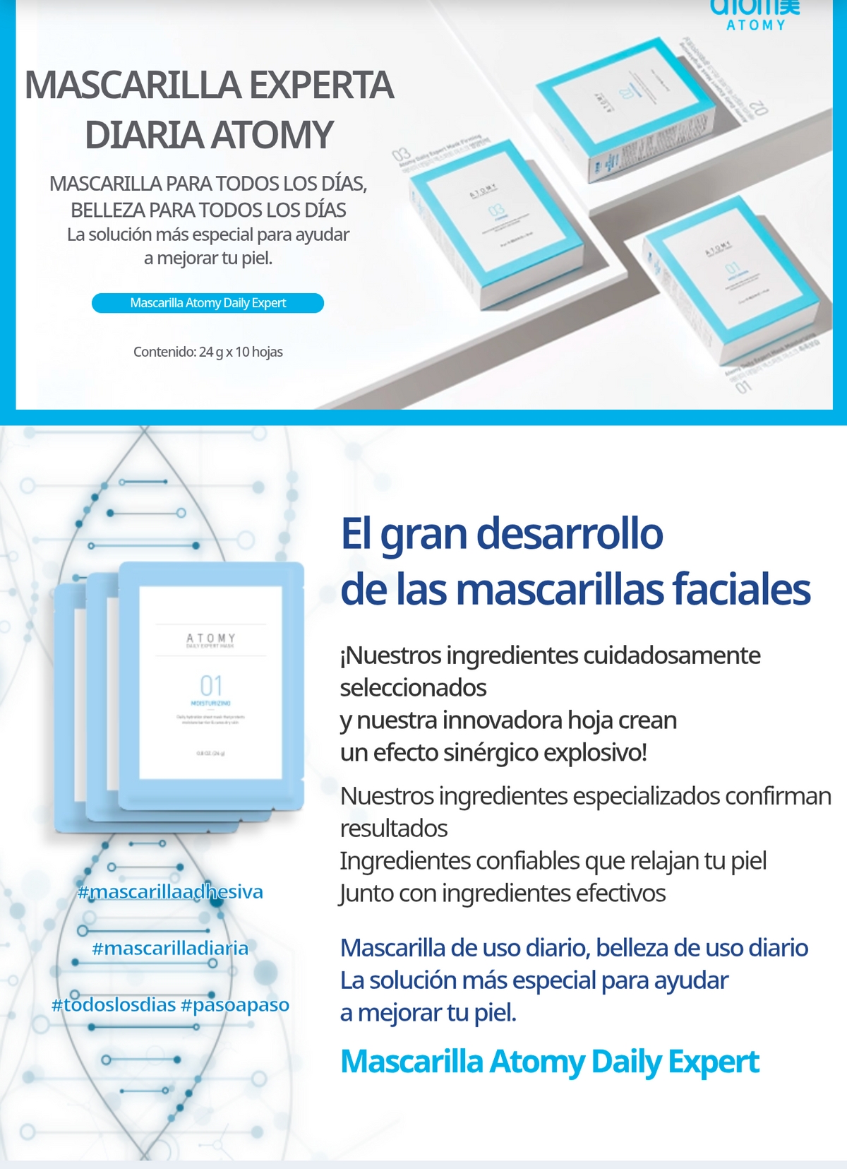 Mascarilla Diaria en Hoja 10 Sobres x 24g, con Colágeno, Péptidos y Ginseng (Cuidado Facial)