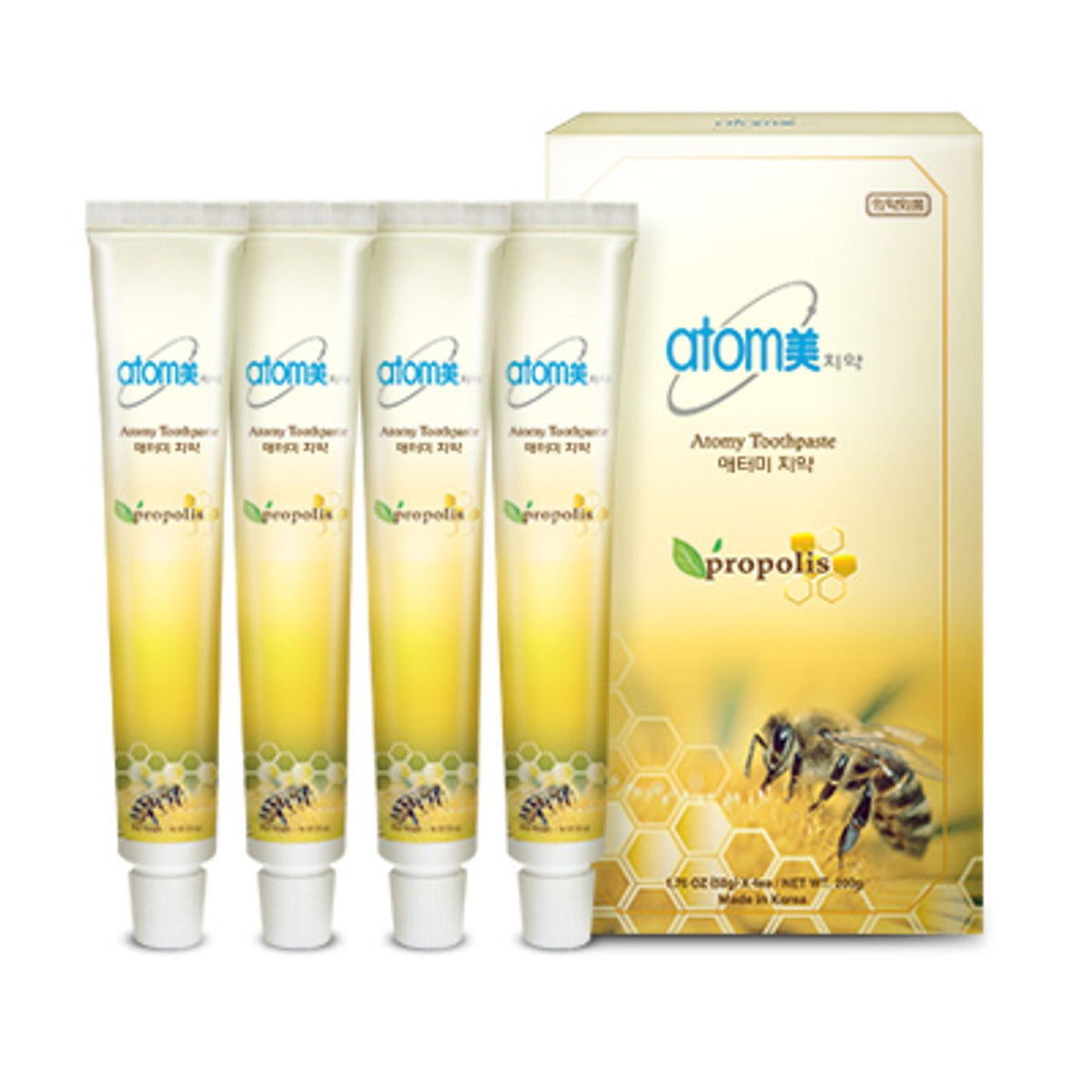 Pasta de Dientes Própolis 50g x 4 Pcs, Protección y Frescura Natural - presentación y envase del producto - Cosmética Coreana Atomy