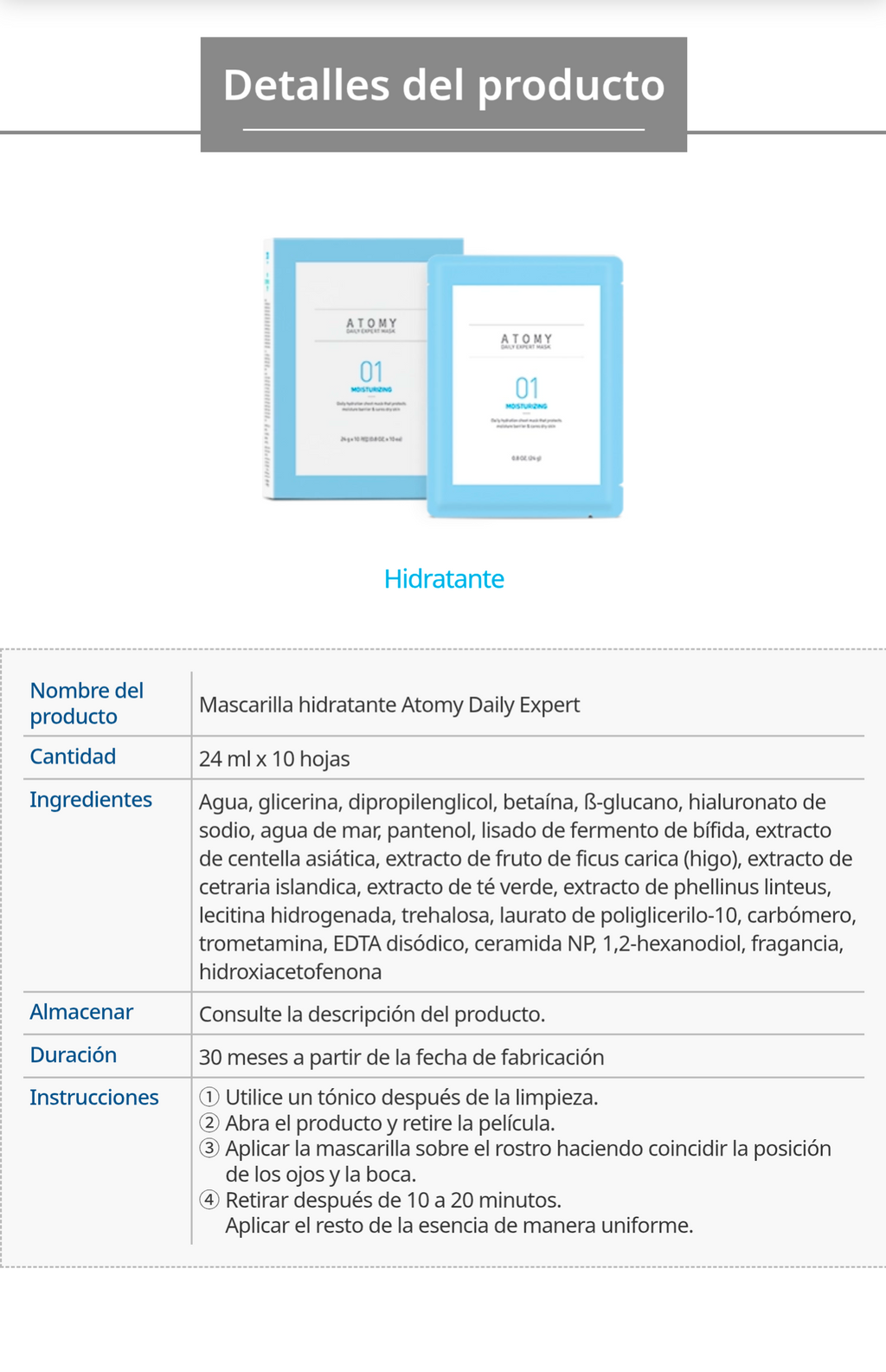 Mascarilla Diaria en Hoja 10 Sobres x 24g, con Colágeno, Péptidos y Ginseng (Cuidado Facial)