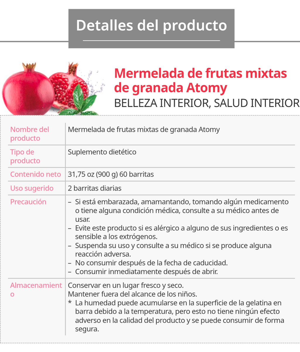 Suplemento Granada Beauty 60 Barritas de Gelatina con Ácido Elágico, Bienestar Hormonal Femenino - vista adicional del producto (5) - Cosmética Coreana Atomy