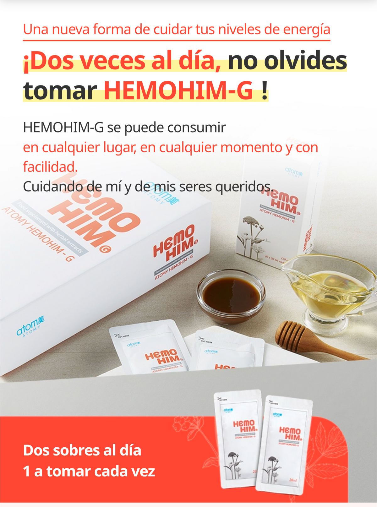 Suplemento Energético e Inmunológico Hemohim-G 4 Cajas, 60 Sobres de 20ml c/u - vista adicional del producto (2) - Cosmética Coreana Atomy