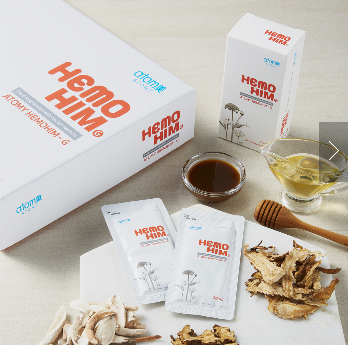 Suplemento Energético e Inmunológico Hemohim-G 4 Cajas, 60 Sobres de 20ml c/u - vista adicional del producto (1) - Cosmética Coreana Atomy