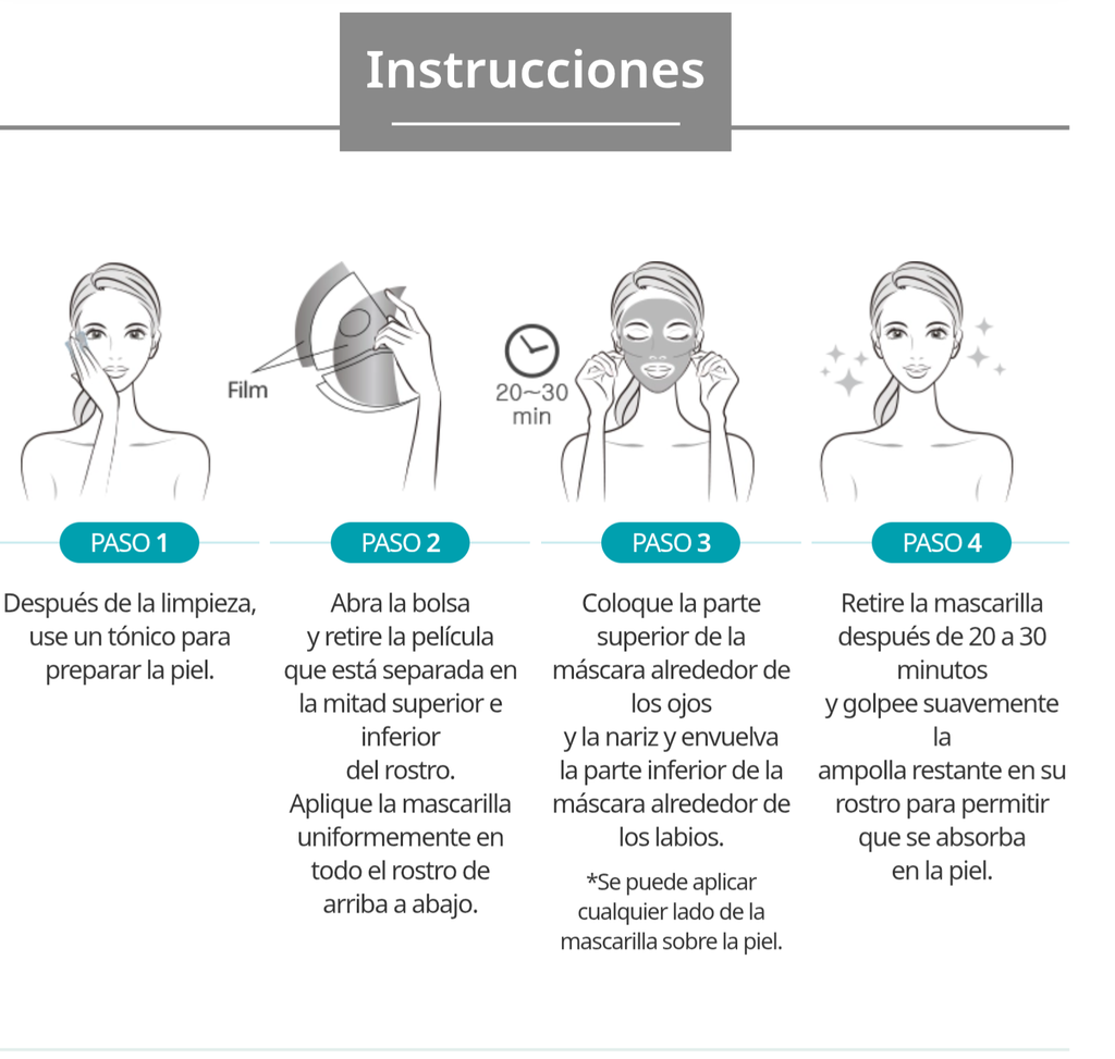 Modo de uso de Mascarilla Diaria en Hoja 10 Sobres x 24g, con Colágeno, Péptidos y Ginseng - Cosmética Coreana Atomy