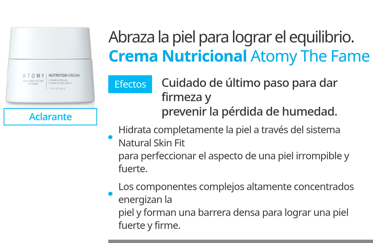Línea The Fame de The Fame Crema Nutritiva 50 ml, Hidratación Profunda, Todo Tipo de Piel - Cosmética Coreana Atomy