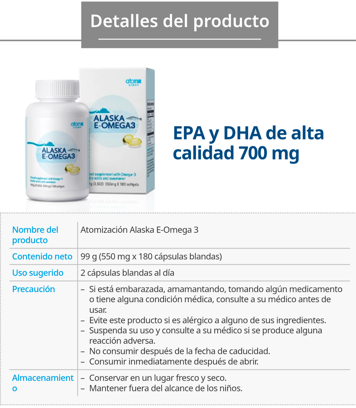 Suplemento Omega-3 con EPA y DHA de Abadejo de Alaska, Salud Cardiovascular y Cerebral - vista adicional del producto (1) - Cosmética Coreana Atomy