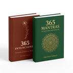 Pack de libros 365 Intenciones y 365 Mantras de Kristina Farkas en tapa dura, portadas terracota y verde con detalles dorados