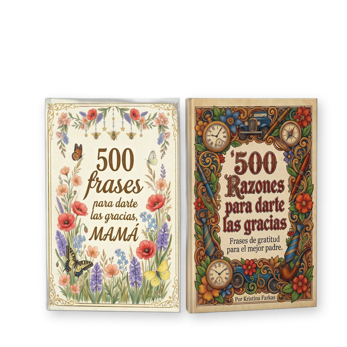 Portadas de los libros de gratitud para mamá y papá: 500 frases para darte las gracias, regalo emotivo para padres