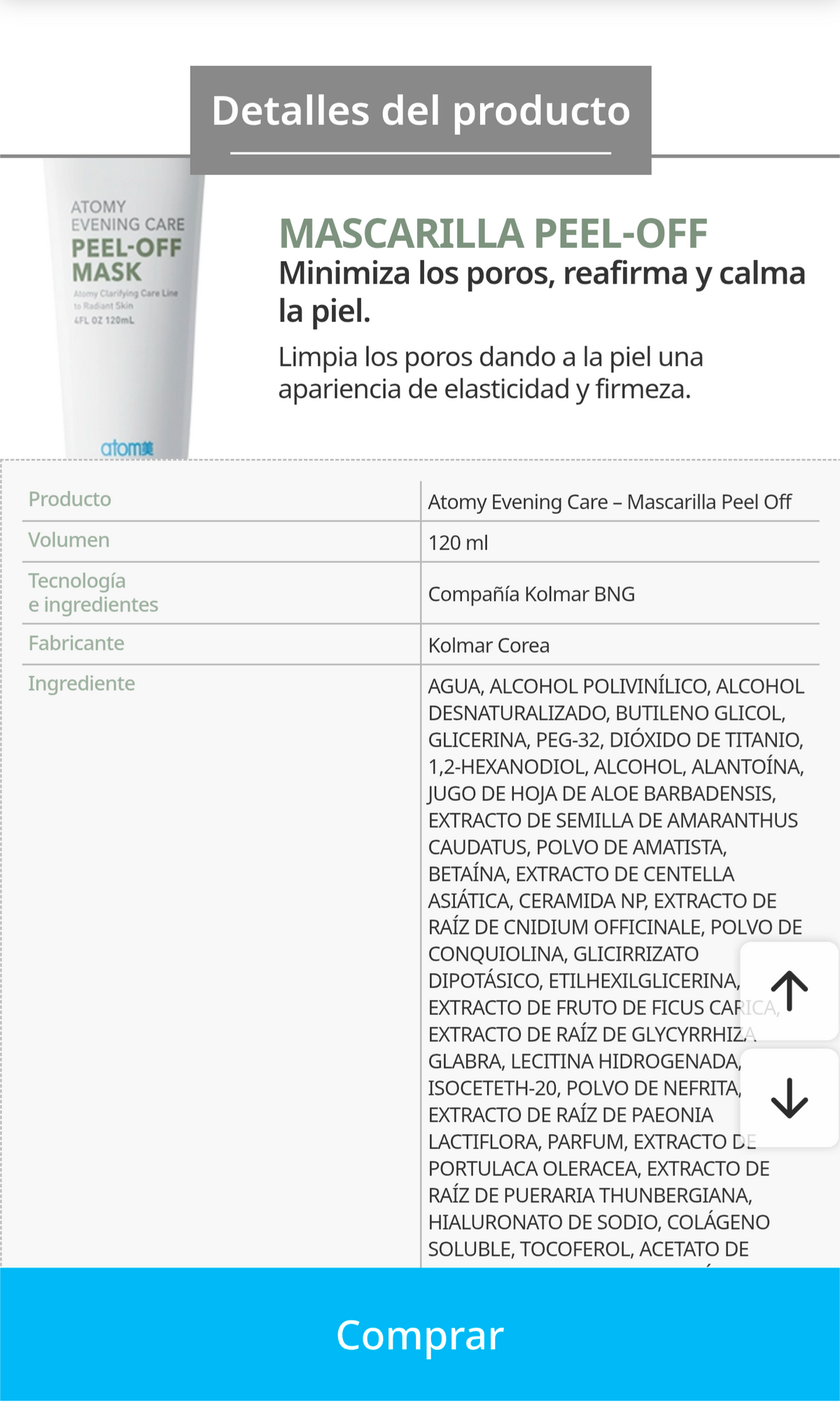 Mascarilla Peel-Off 120 Ml, Purificante, Deja la Piel Suave y Fresca - presentación y envase del producto - Cosmética Coreana Atomy