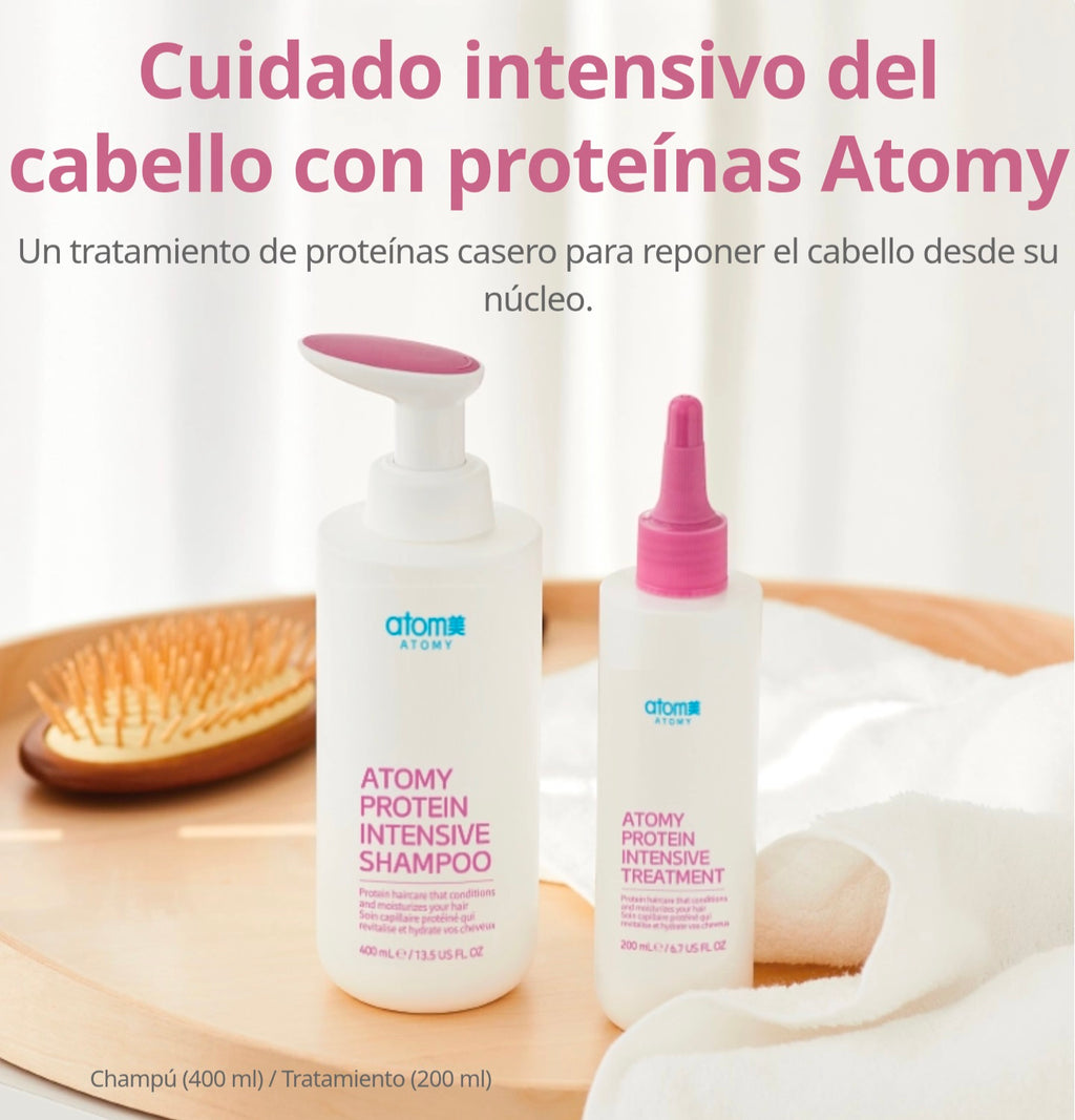 Línea Protein Intensive: Champú y Tratamiento Reparador Capilar, Cabello Tratado o Quebradizo - Cosmética Coreana Atomy