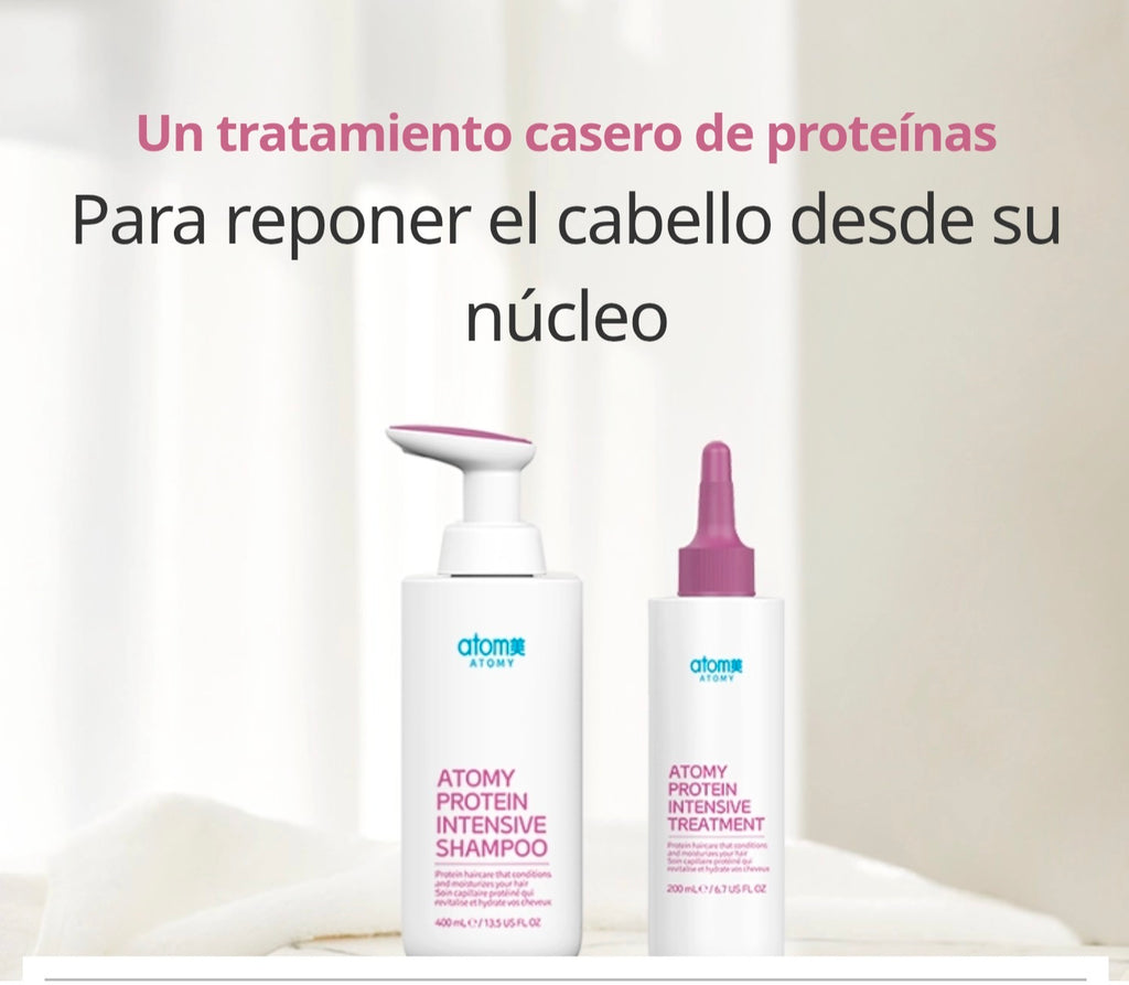Línea Protein Intensive: Champú y Tratamiento Reparador Capilar, Cabello Tratado o Quebradizo - Cosmética Coreana Atomy