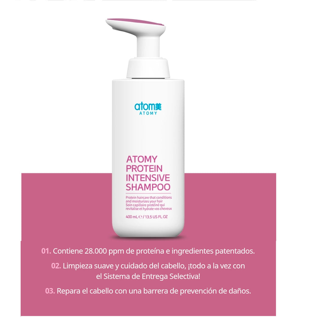 Champú Protein Intensive 400 Ml con Aloe Vera, Argán y Queratina, Cabello Tratado o Quebradizo - Cosmética Coreana Atomy