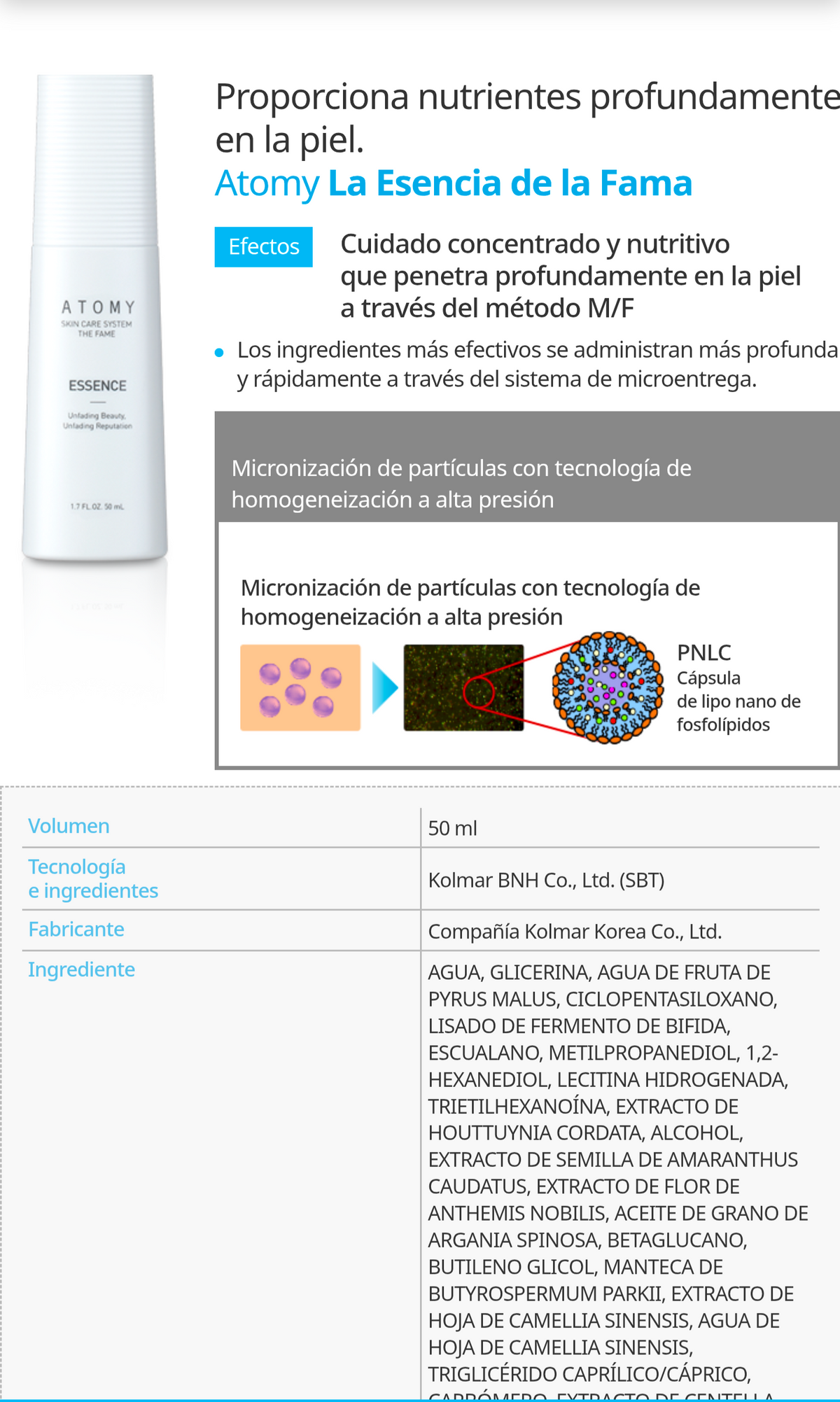 Sérum de The Fame Esencia Facial Concentrada 50 ml, Hidratante y Antiedad, Todo Tipo de Piel - Cosmética Coreana Atomy