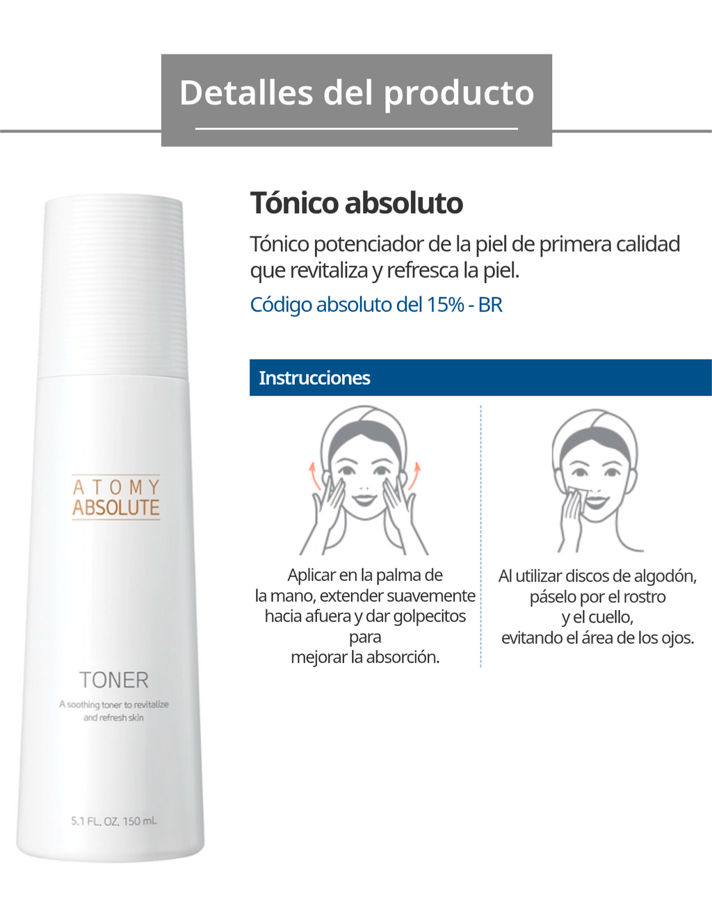 Tónico Hidratante Absolute 150 ml, con Centella Asiática y Ácido Hialurónico, Piel Radiante - presentación y envase del producto - Cosmética Coreana Atomy