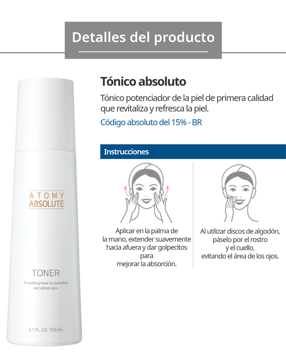 Tónico Hidratante Absolute 150 ml, con Centella Asiática y Ácido Hialurónico, Piel Radiante - presentación y envase del producto - Cosmética Coreana Atomy