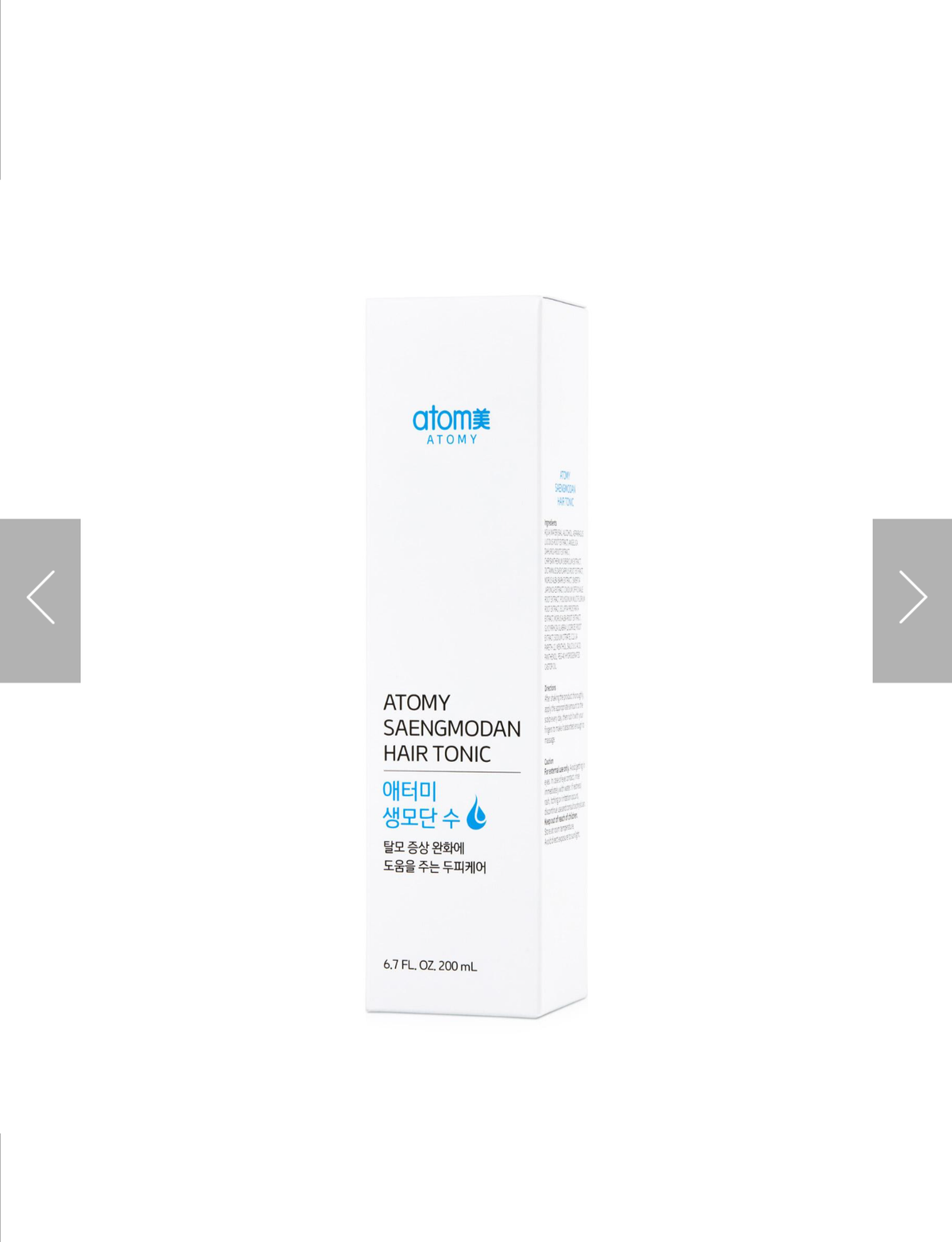 Tónico Capilar Anticaída Saengmodan 200ml, Antioxidante con Ginseng Rojo, Previene Sequedad - presentación y envase del producto - Cosmética Coreana Atomy