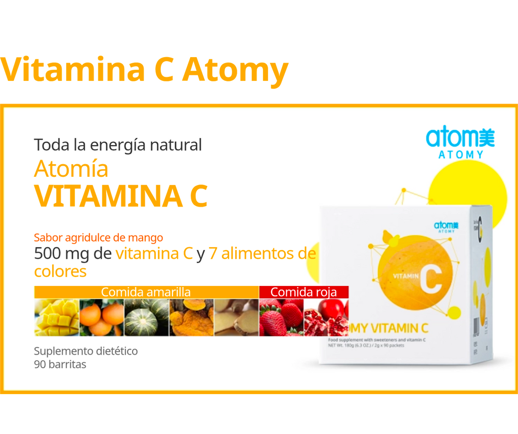 Vitamina C 180g, 90 Sobres de 2g c/u, Antioxidante con 7 Tipos de Alimentos - vista adicional del producto (2) - Cosmética Coreana Atomy